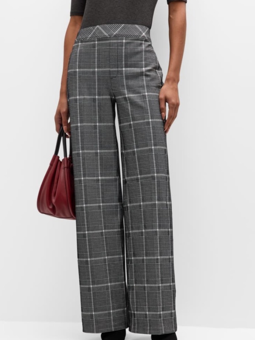 Wide-Leg Plaid Trousers in Gray